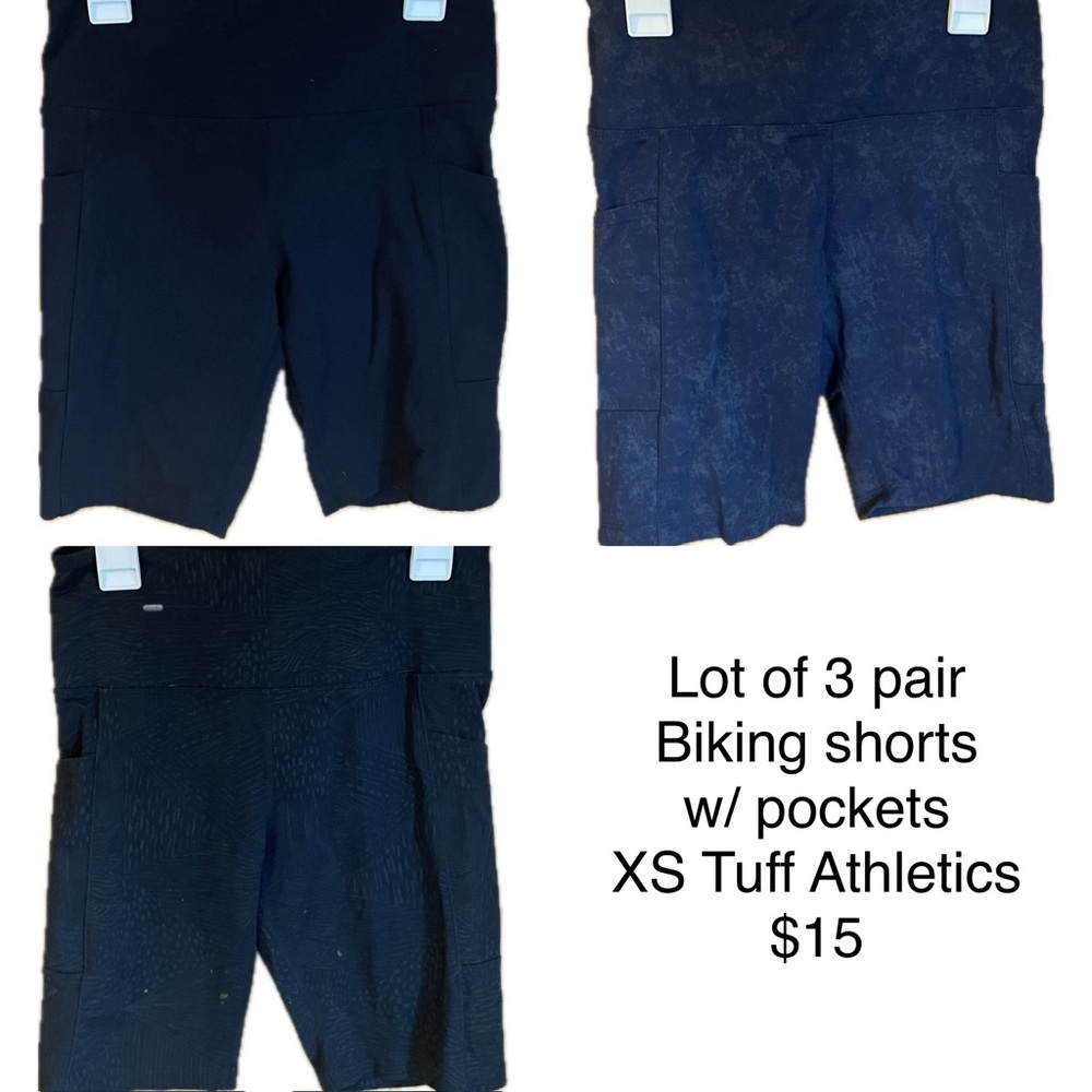 Tuff Athletics Biking Shorts, Lot of 3, XS with pockets  (black, navy, charcoal)